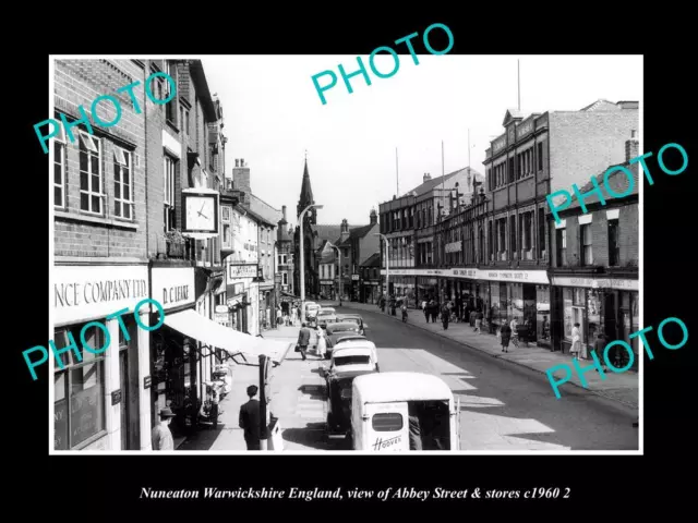 Old Large Historic Photo Nuneaton Warwickshire England Abbey St & Stores 1960 3