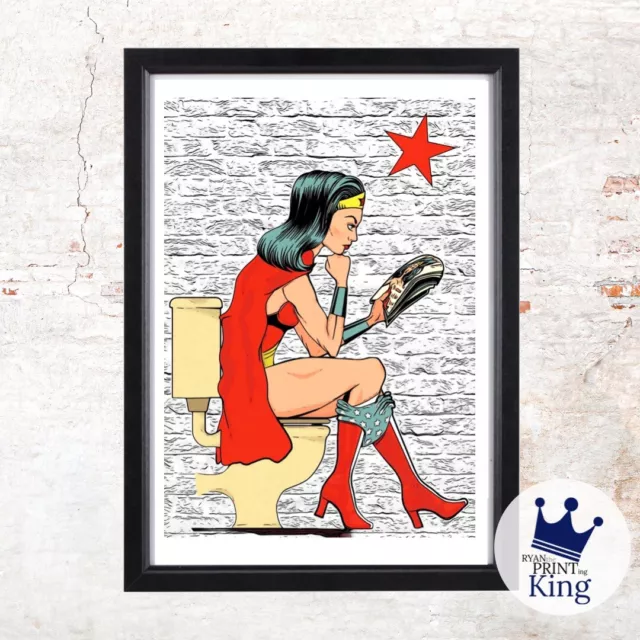 Superhero Comic A4 print Wonder Woman DC Marvel Bathroom Toilet Art Graffiti