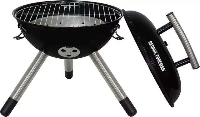 George Foreman Portable Compact Charcoal Bbq 34Cm 14" Black Brand New