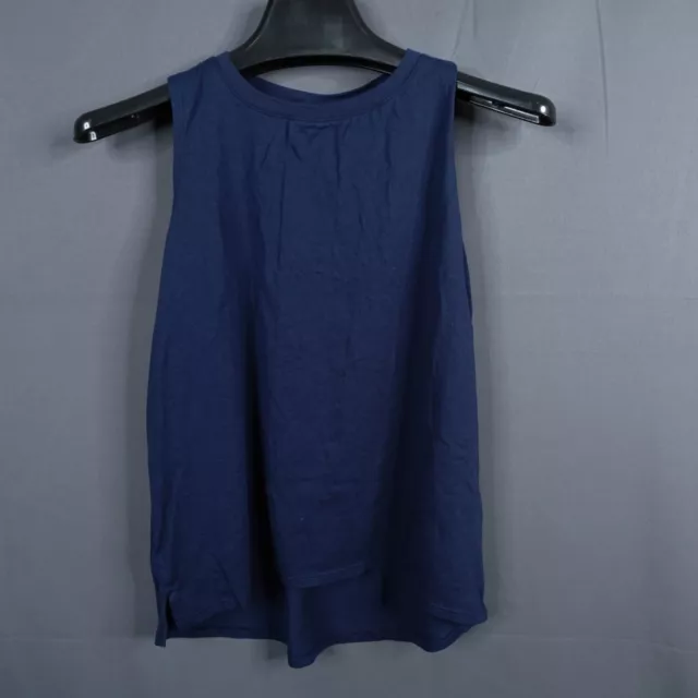 Active Works Womens Muscle Tank Top Small Blue Crew Neck Wide Strap Pleat Back