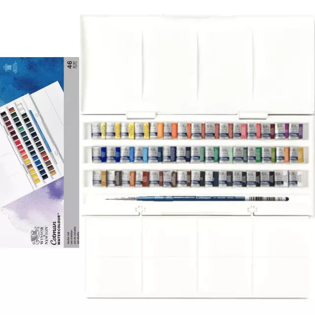 NEW Winsor & Newton Cotman Watercolour Half Pan Paint Set 45 Brush Artists