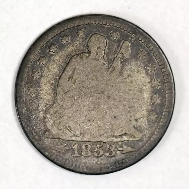1853 25c Seated Liberty Quarter USA 90% Silver Coin