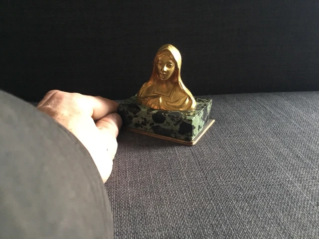 Ancienne Statuette Buste Vierge marie Bronze Dorée 19eme Reliquaire Religieux