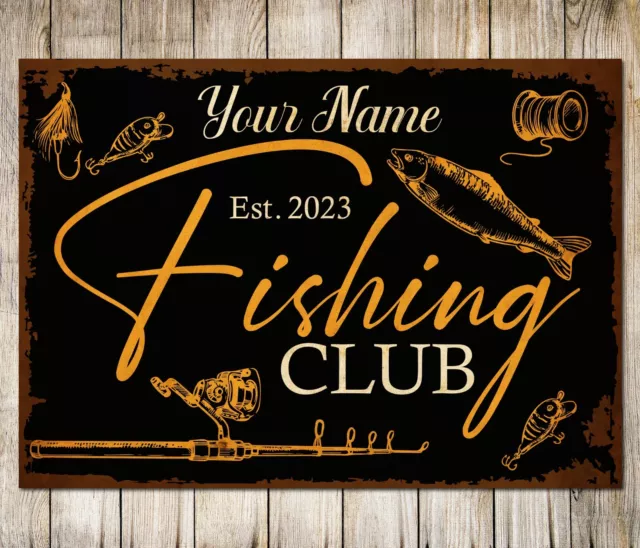 Personalised Custom Fishing Club Classic Fisherman Sign Wall Decor Metal Plaque