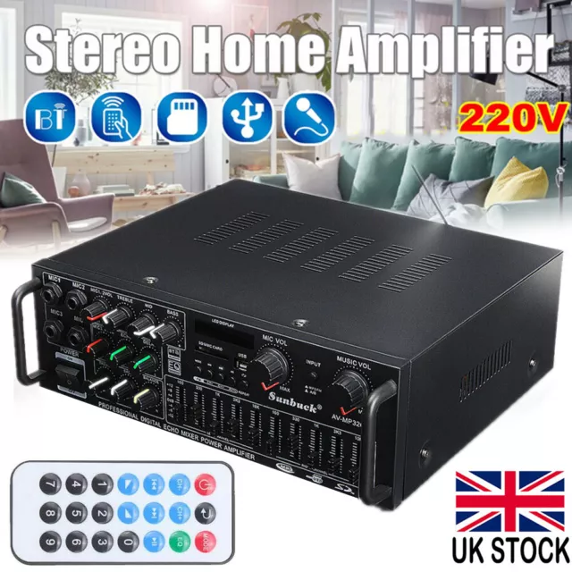 Digital Bluetooth Stereo HiFi Power Amplifier Remote 2CH USB SD FM Radio Home UK