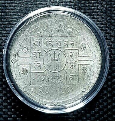 RARE NEPAL 1 Rupee Silver Coin, KM#730,Ø28mm,UNC(+FREE1 coin)#13439