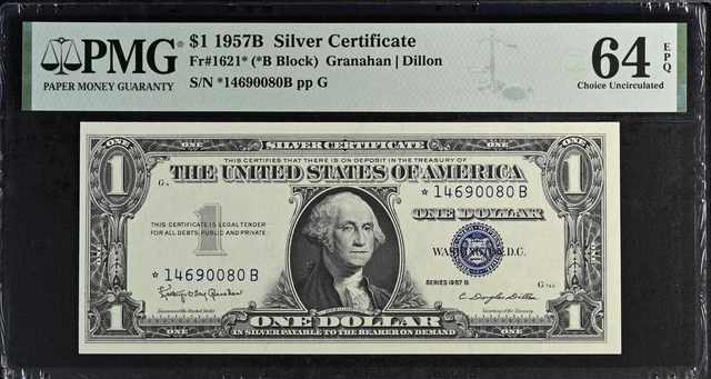 1957B $1 Silver Certificate Star Note, Fr#1621*, Pmg Choice Uncirculated 64 Epq