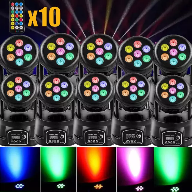 10PCS 7LED 105W RGBW Beam Moving Head Stage Lighting DMX512 Disco DJ Party Light