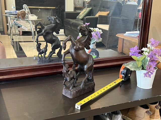Vintage Old Horse Stallion Foal Statue Handcrafted Wooden Burma Myanmar 5