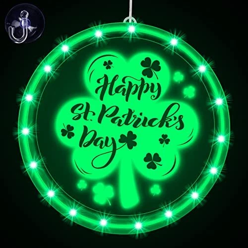 St. Patrick's Day Window Light Decorations, Hanging Irish Green Lucky Shamrock