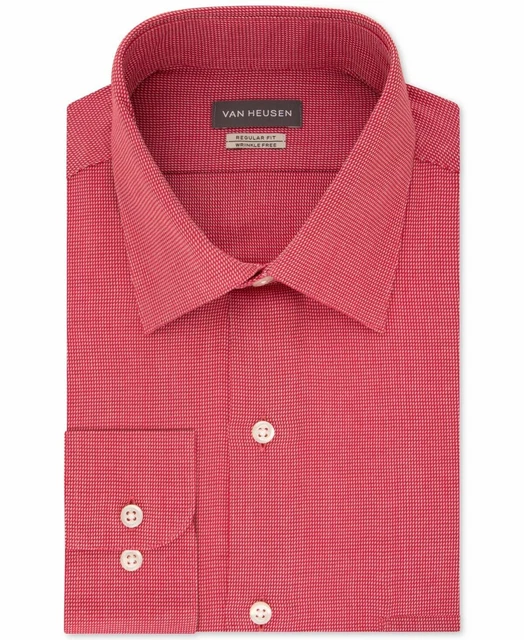 New Van Heusen Regular Fit Wrinkle Free Red Clay Dobby Dress Shirt 16 34/35 L