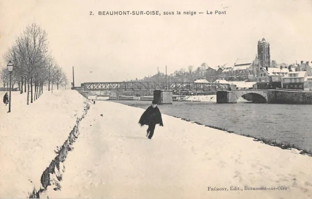 Cpa 95 Beaumont Sur Oise Sous La Neige Le Pont