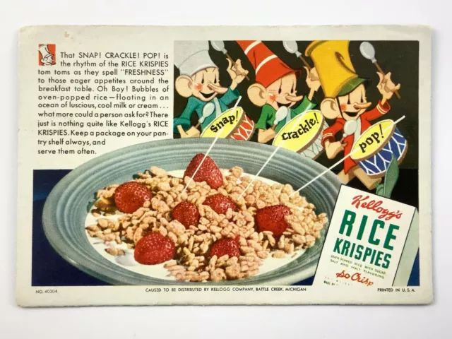 1940s Art Deco Kelloggs Rice Crispies Ink Blotter Battle Creek Michigan USA 600B