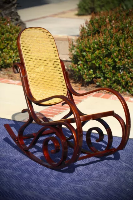 Vintage Mid Century Modern Bentwood Thonet Style Cane Back Rocking Chair