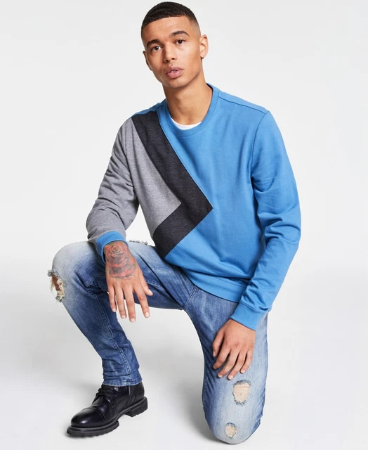 INC International Concepts Mens Chevron Sweatshirt TURQUOISE DIAMO 2XL MED BLUE
