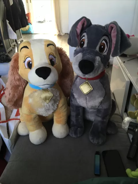 Large Disney Store Lady And The Tramp Grey Dog Stamped Plush Soft Stuffed