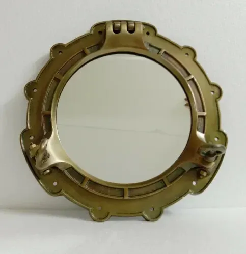 15" Aluminium Porthole Mirror ~ Antique Brass ~ Nautical Maritime Decor ~Gift
