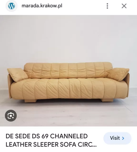 De Sede DS 69 Channeled Leather Sofa Bed Tan Beige Designer Vintage