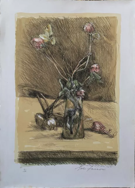 Enzo Faraoni litografia colori Vaso di Fiori 70x50 firmata numerata 80/120