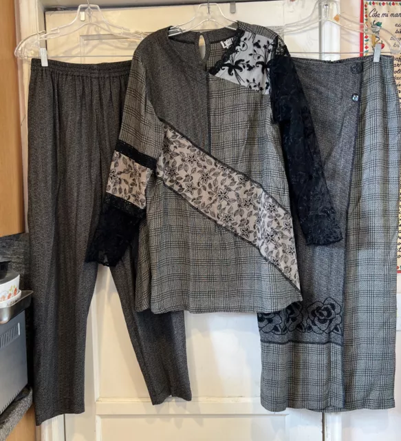 Faith Brand Women's 3 Piece L/S BoHo Lagenlook Top Skirt Pants Set Outfit Sz M
