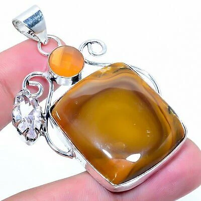 Imperial Jasper, Monalisa Gemstone 925 Sterling Silver Pendant 2.44" r648
