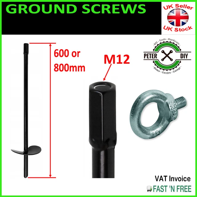 GROUND SCREW HELIX Heavy Duty ANCHOR Playhouse Trampoline 600/800mm M12