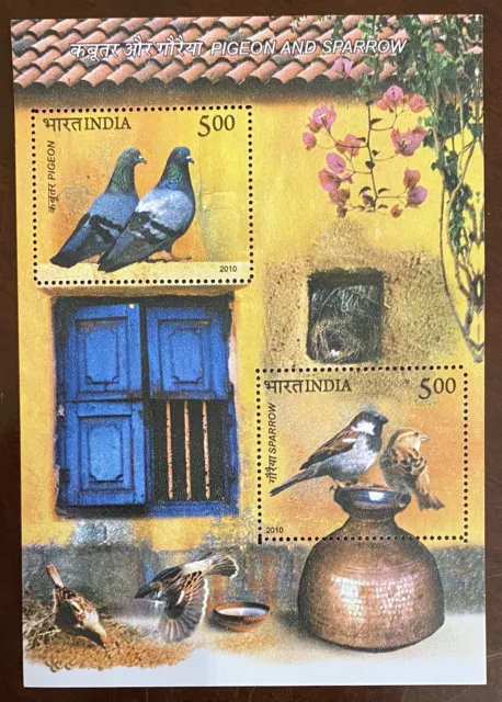 2010 India Miniature Sheet - Pigeon And Sparrow (Birds) Mnh