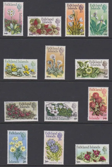 Falkland Ist 1971 Blumen Dezimal Währung Überdruck Postfrisch Set sg263-275 MNH