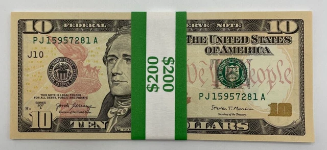 NEW Uncirculated TEN Dollar Bills, SERIES 2017A, $10 Sequential Notes, Lot of 20