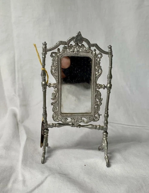 RARE MIROIR PIVOTANT antique maison de poupée allemande miniature étain