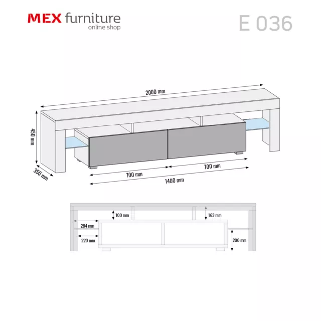 LARGE 200CM TV Unit Stand High Gloss Doors With Free LED £179.90 PicClick UK