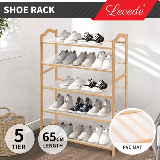 Levede 5 Tiers Bamboo Shoe Rack Storage Organizer Shelf Stand Shelves 65cm