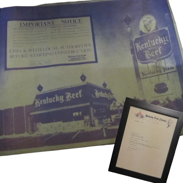 One of a Kind Vintage 1969 Kentucky Roast Beef Restaurant Blueprint + Letter KFC