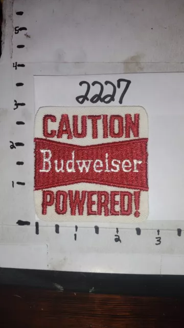 vintage sew on patch Caution Budweiser Powered