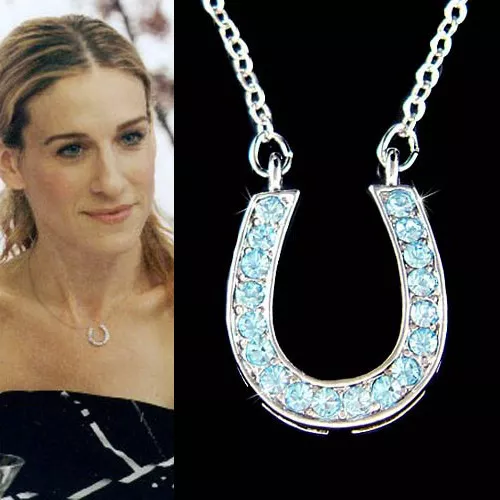 Blue HORSESHOE~ made with Swarovski Crystal Western Wedding Celebrity Necklace