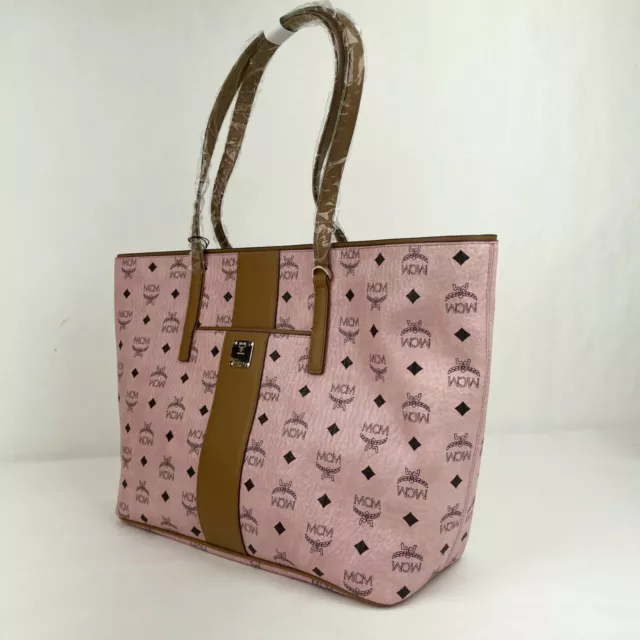 $780 MCM Anya Pink Monogram Visetos Canvas Medium Shopper Tote MWPBAFO01PZ001 3