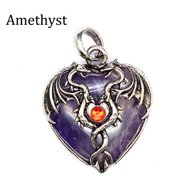 Heart Double Dragon Pendant Natural Crystal Chakra Quartz Skull Healing Reiki