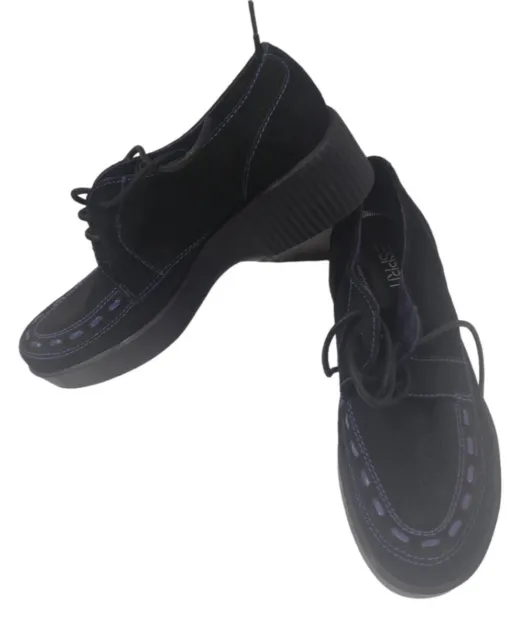 Esprit Chunky Oxford Mocassin Black Suede Shoes Prramsey Women's 8m