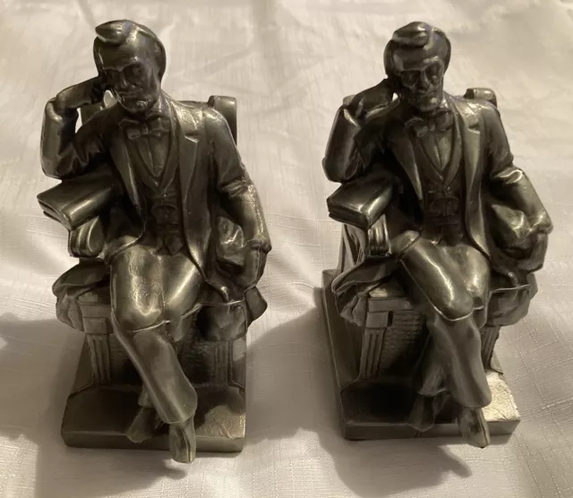 President Abraham Lincoln Pair of Vintage Cast Solid Metal Bookends 7.5in. tall