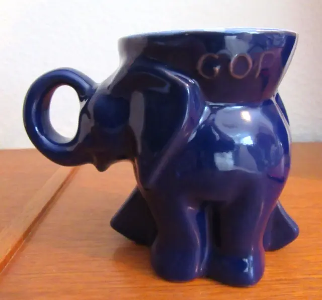 VTG. Frankoma 1994 GOP Elephant Mug-COBALT BLUE Glazed Ceramic-Republican-BUSH