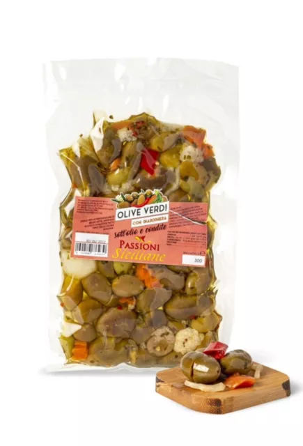 OLIVE VERDI CON GIARDINIERA Sicilia 300g. Sottovuoto ( Passioni Siciliane )