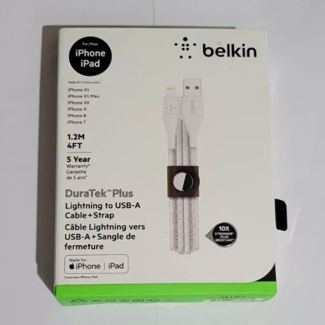 New Genuine Belkin DuraTek Plus 1.2M / 4' USB Type A Cable For iPhone White