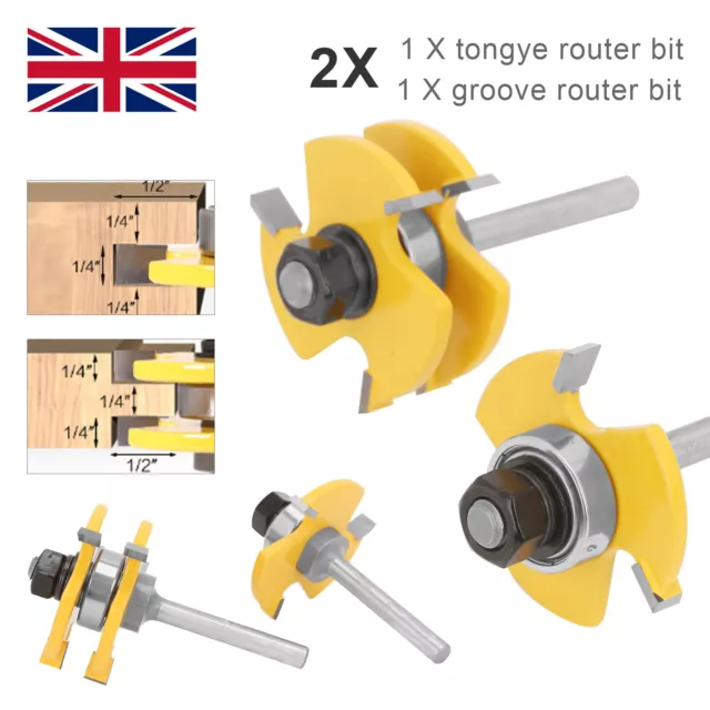 2x Tongue And Groove Router Bit Set 1/4" Shank T-Type 3-Tooth Cutter Tool Kit