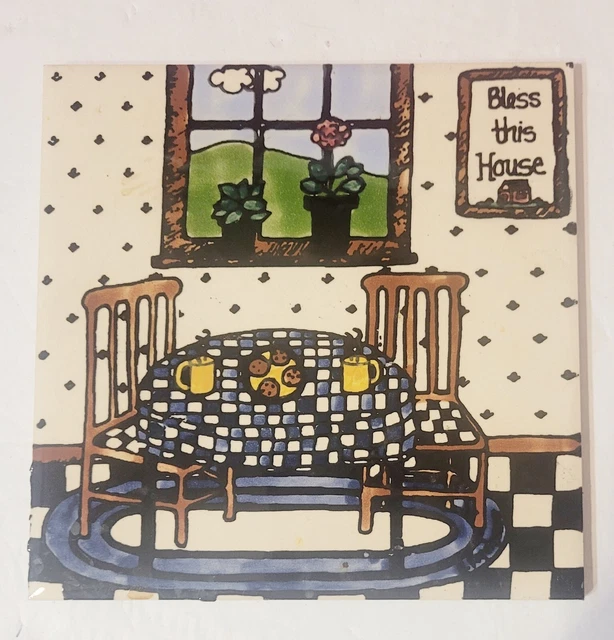H & R JOHNSON TILE England Ceramic Tile 6" x 6" "BLESS THIS HOUSE" Signed