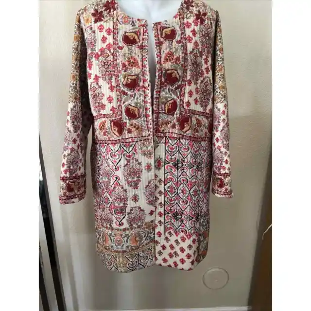 Soft Surroundings Ethnic La Sultana Quilted Embroidered Jacket Red Small