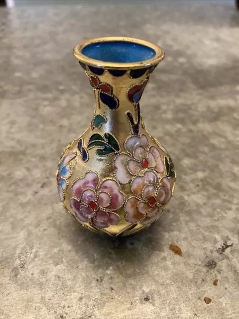 Vintage Antique Japanese Gold Leaf Cloisonné vase 3” rare stunning miniature! 3