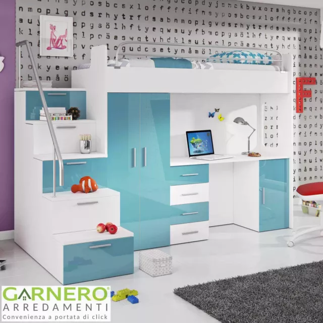 Cameretta bambini camera letto ragazzi bimbi SIMONE turchese castello design