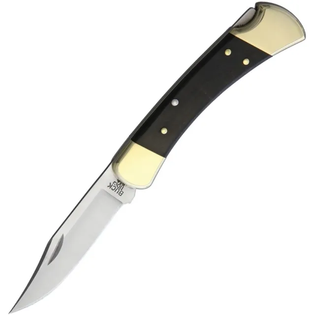 Buck Hunter Lockback - Genuine Crelicam Ebony handle. Black leather belt sheath.