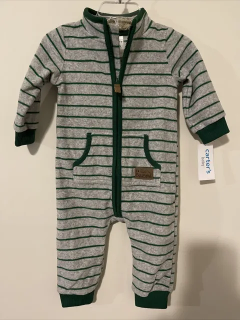 Carters Baby Infant Boys Size 9 Months Gray Striped One Piece NWT! A3111