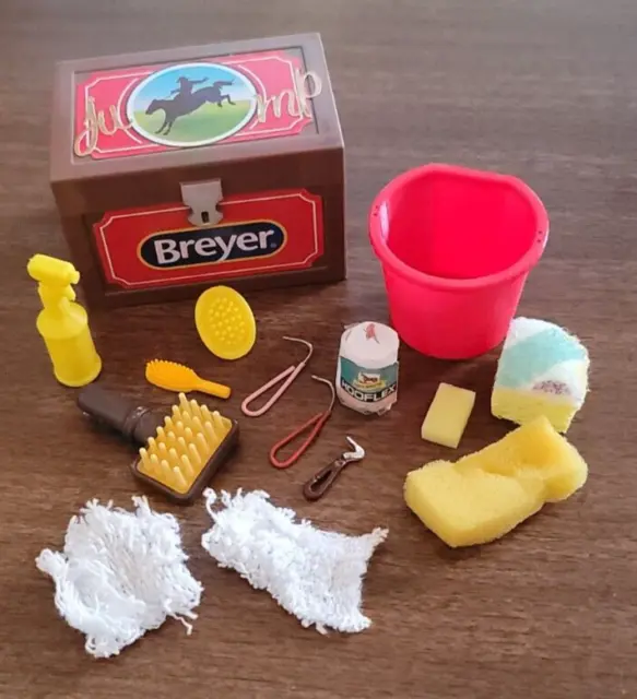 Breyer Toy Lot of Accessories - Wash Bucket, Brushes, Sponge, Hoof Tool, Box